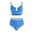thumbnail image 4 of WUANDIXFA Ensemble Bikini Deux Pièces pour Femmes Bikini Taille Haute Mode Mignon Deux Pièces Rétro Froncé Taille Haute Imprimé Ensemble Bikini Bleu Foncé,S, 4 of 6