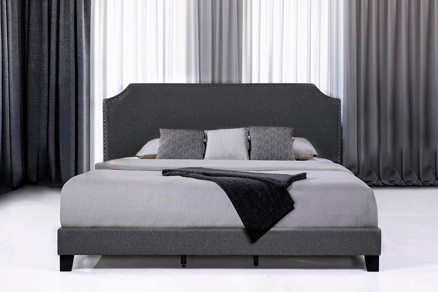 Upholstered Bed Frame With Nailhead, Short King Size Bed Frame