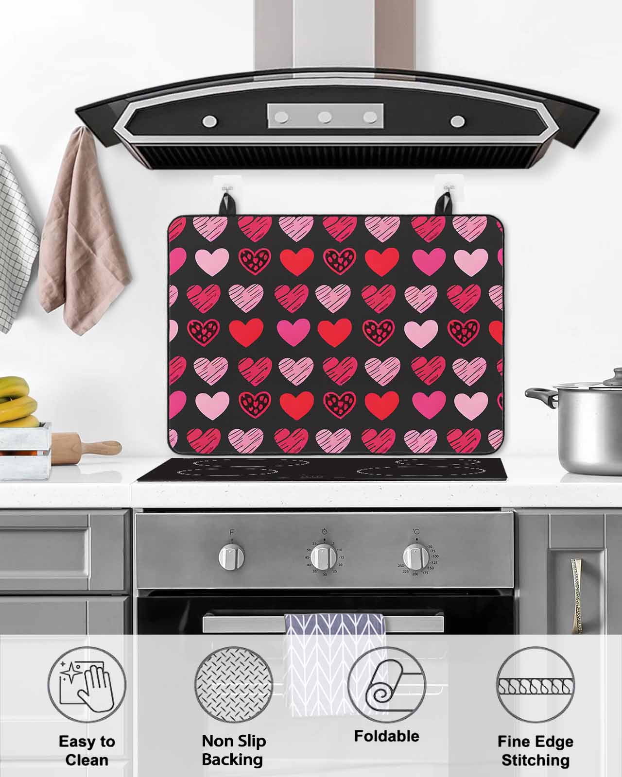 Large Induction Cooktop Protector Mat Valentine's Day Stove Top Covers for Electric Stove, Love Heart Modern Abstract Art Romantic Decorative Stove Burner Cover Mats, Glass Top Stove Cover