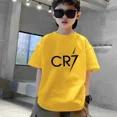 thumbnail image 3 of Ropa de moda con estampado de estrellas de fútbol para niños, camiseta de algodón negra de manga corta de verano para niños y niñas, camisetas deportivas, 3 of 5