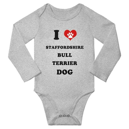

I Heart Staffordshire Bull Terrier Dog Baby Long Rompers Bodysuit (Gray 18-24 Months)