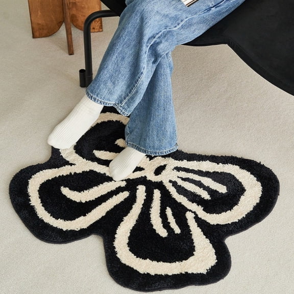 WeDecorBay Special Bow Shaped Imitation Soft Fleece Floor Rug PVC Backing Soft Absorbent Decorative Cuttable Bedroom Entryway Foot Carpet 15.7 x 23.6 In Black,Free Size