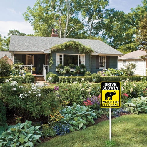 Soliyoahee Drive Slowly Watch For Elephant Yard Sign with Stake 8x12inch Rustproof Aluminum Lawn Decorations Animal Sign for Outdoor Road Street Garden Decor