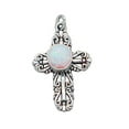 thumbnail image 1 of Sterling Silver 16" .8mm Box Chain Filigree Simulated Opal Christian Cross Pendant Necklace, 1 of 2