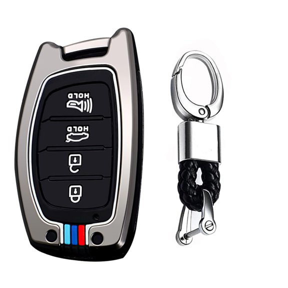 Durable 4-Button Key Fob Cover Compatible with Hyundai Elantra Tucson Sonata Elantra GT Ioniq Key Case Protector Metal Keychain