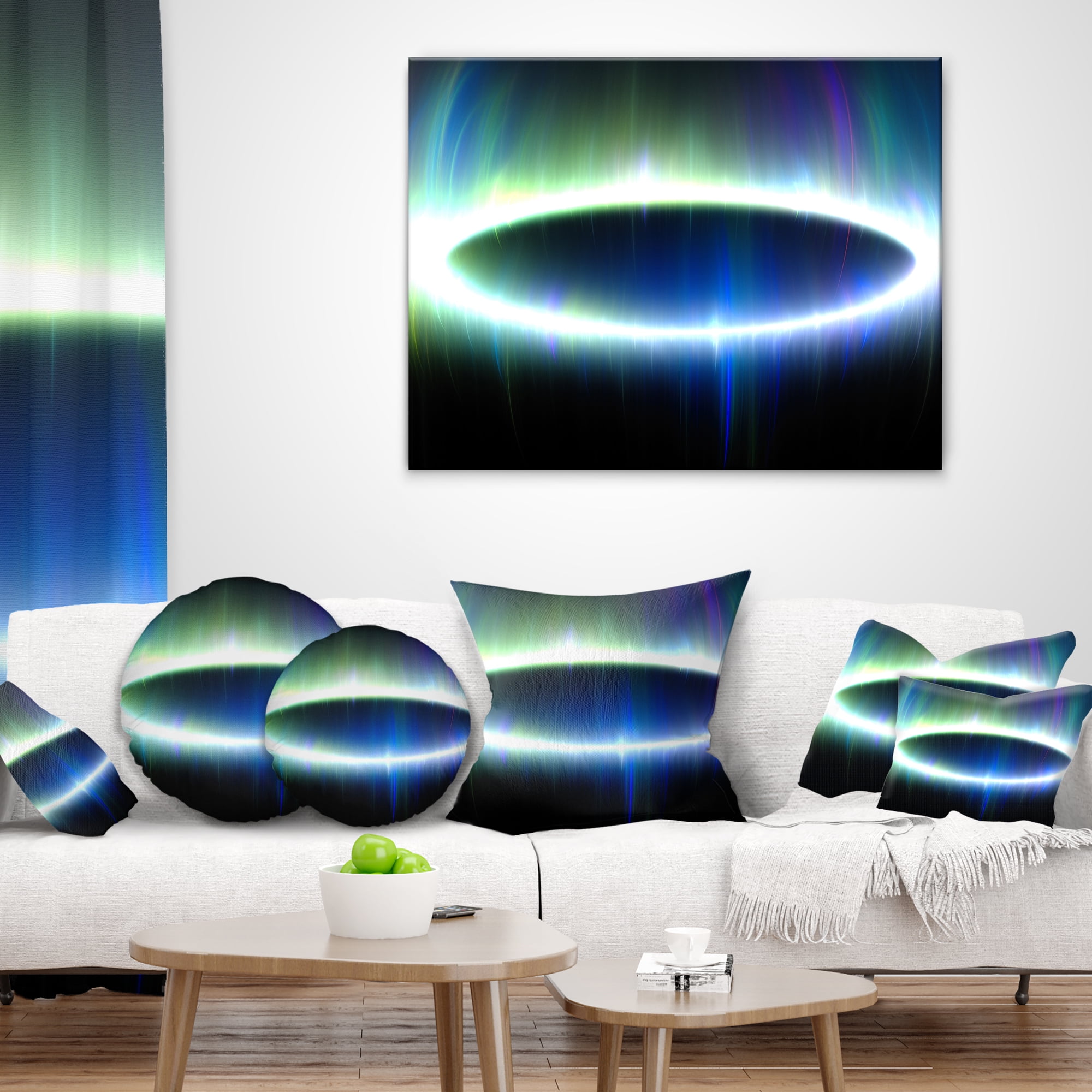 Designart Large Blue Oval Fractal Light - Abstract Throw Pillow - 12x20