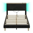 thumbnail image 5 of Bestier Twin Platform Bed with Adjustable Storage Headboard Shelf, LED Corduroy Upholstered Bed Frame, Black, 5 of 10
