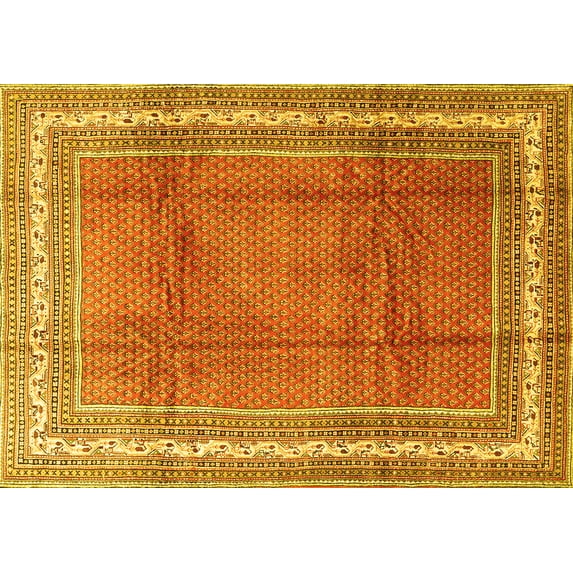 Ahgly Company Machine Washable Indoor Rectangle Persian Yellow Traditional Area Rugs, 5' x 7'