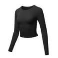 thumbnail image 2 of A2Y Women's Basic Solid Stretchable Crew Neck Long Sleeve Crop Top Black S, 2 of 6