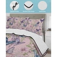 thumbnail image 3 of Full Size Quilt Bedding Set, Pink Flowers Reversible Summer Quilt 3 Pieces, Spring Floral Purple Butterflies Farmhouse Lightweight Bedspreads Coverlets with 2 Pillow Shams for All Seasons, 3 of 5