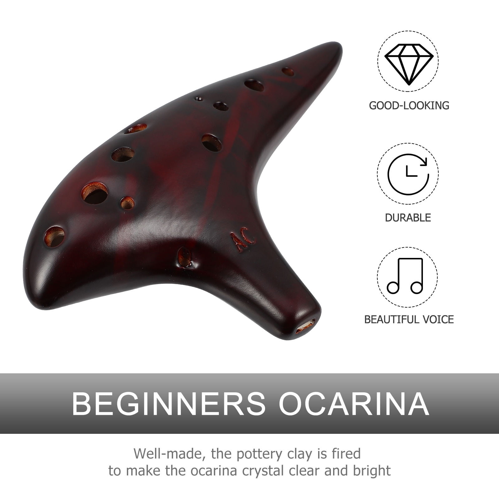 HINTRMENT 1Set Portable Brown Ceramic Ocarina Music Instrument Gift for Beginners