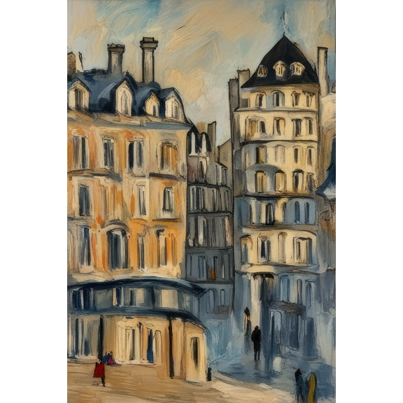 Bustling Streets of Paris Oil Painting - 12" x 18" Art Print Wall Decor