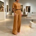 thumbnail image 6 of TaTaai Two Piece Sets for Women Short Sleeve Crop Top High Waist Wide Leg Pants Casual Workwear Summer Outfits, 6 of 8