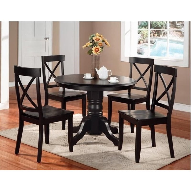 Bowery Hill 5 Piece Round Dining Set In, Black Dining Room Set Round Table