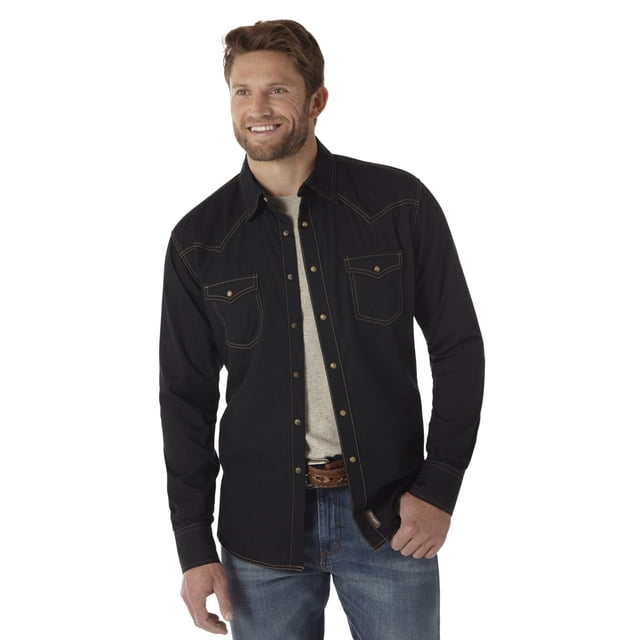 Camisa Wrangler retro de manga larga con dos bolsillos para hombre, color negro