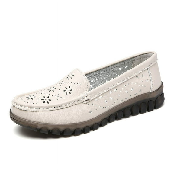 Women's Casual Loafers Slip On Leather Shoes Lightweight Casual Walking Shoes Female Moccasins Classic Penny Loafer Flats Boat Shoes