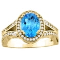 thumbnail image 1 of 10K Yellow Gold Natural Swiss Blue Topaz Split Ring Oval 8x6mm Diamond Accent, size 5, 1 of 2