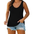 thumbnail image 2 of HappyYEE Women’s Ribbed Tank Tops Ruffle Round Neck Sleeveless Knit Tops Soft Lightweight Relaxed Fits Tanks Daily Wear,Black,XL, 2 of 6
