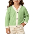 thumbnail image 2 of Sentuca Girls Cardigan Sweater, Color Blocked Cable Knit Single Breasted Sweater Coats V-Neck Toddlers Outerwear Size 2-3Y Green, 2 of 9