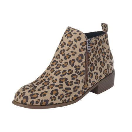 

ZHAGHMIN Woman S Boots Fashion Autumn Women Boots Heel Low Heel Side Zipper Leopard Print Casual Comfortable Leather Booties Women Boots Round Toe Lace Up Boots For Women Women Booties And Boots Hee