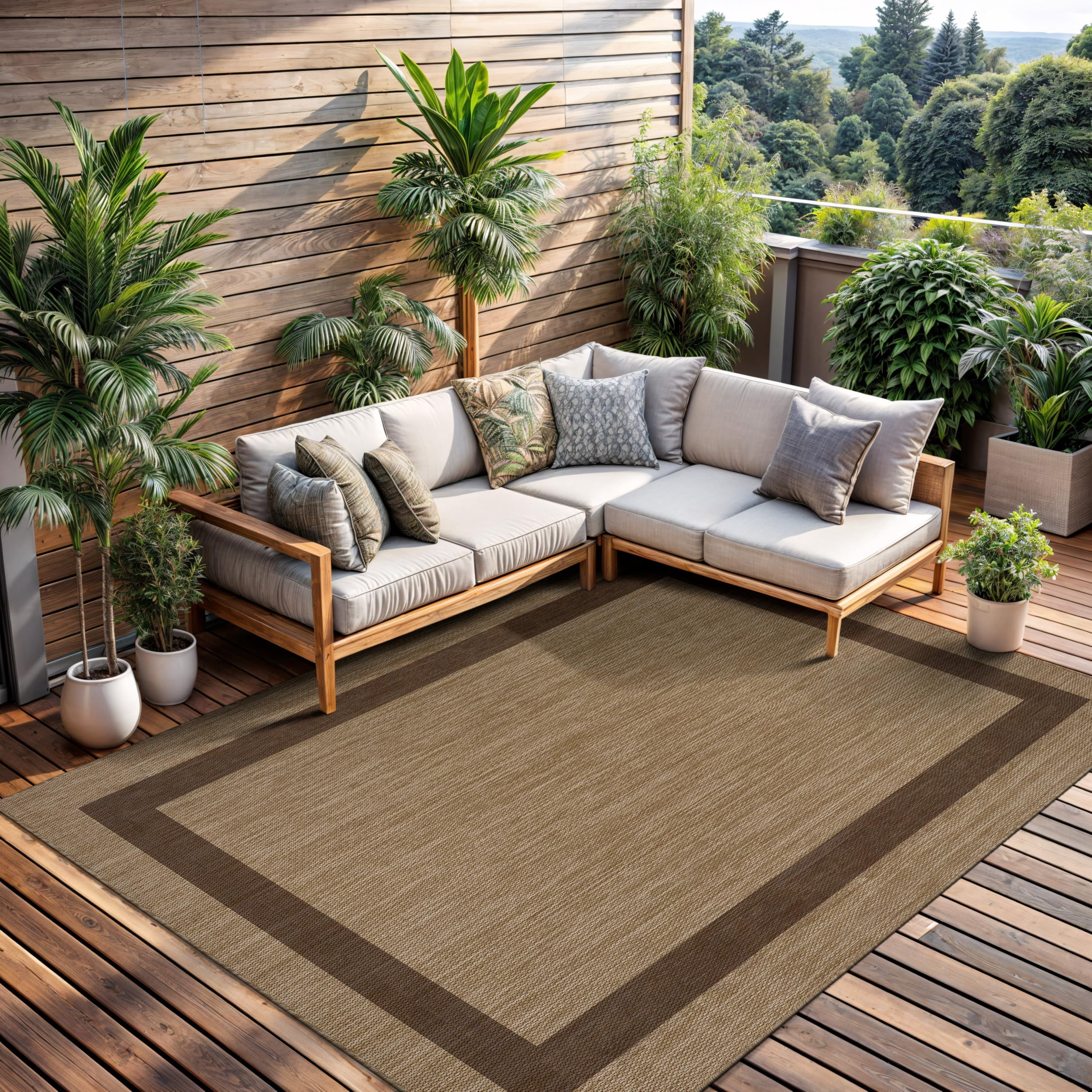 Outdoor Rug 5x7 - Modern Outside Rugs For Patios Porches Waterproof Durable Washable Non-shedding  Easy-to-clean Indoor Area Carpet (5 X 7 Bordered Jute)