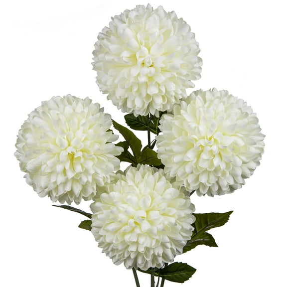 Briful Artificial Chrysanthemums Ball Flowers 6’’ Large Heads Mums Stems Fake Hydrangea Flowers Bridal Wedding Bouquet for Home Garden Party Wedding Decoration, Set of 4, Cream White