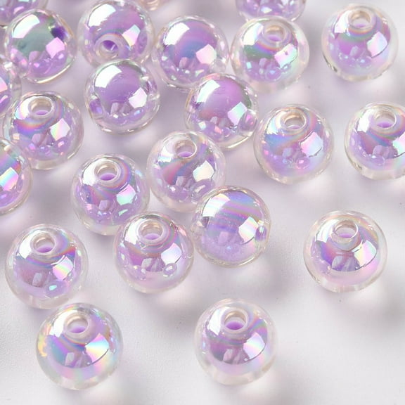 100pc Transparent Acrylic Beads Bead in Bead AB Color Round Lilac 9.5x9mm Hole: 2mm