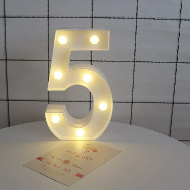 Magik Light up Letter LED Alphabet Number Symbol Plastic Battery Operated  Party Sign Wedding Festival Stand Decoration (Number 5)