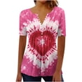 thumbnail image 2 of VKOYWKM Womens Valentine's Day Shirts Trendy Tie Dye Heart Print Hide Belly T-Shirts Short Sleeve Button V Neck Henley Shirt Pleated Empire Waist Tunic Tops, 2 of 5