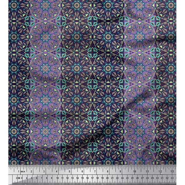 Soimoi Tissu Poly Georgette Rayé & Imprimé Kaléidoscope Mandala au Mètre 52 Pouces de Large