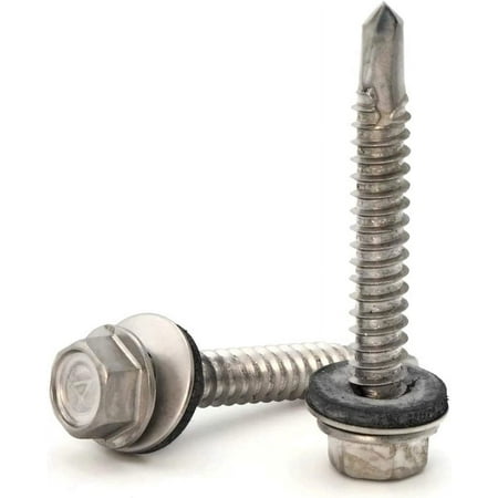 

Stainless Steel Hex Head Roofing Screws with Sealing Washer Self Drilling Stainless Steel Roofing Screws x 1 inch Qty 100