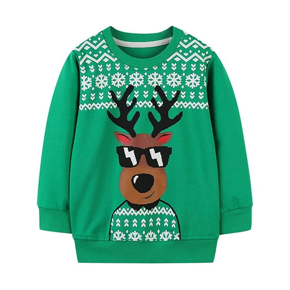 POPTEM Toddler Boys Christmas Sweatshirt Reindeer Cotton Clothes Long Sleeve Casual Pullover Tops 2t
