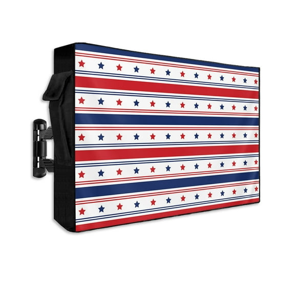 4th of July Outdoor TV Cover 60 to 65 Inch Weatherproof, Red Blue Star Patriot Independence Day 600D Oxford TV Covers with Waterproof Zipper, Outside Flat TV Screen Protector Size 58"W x 37"H x 4.5"D
