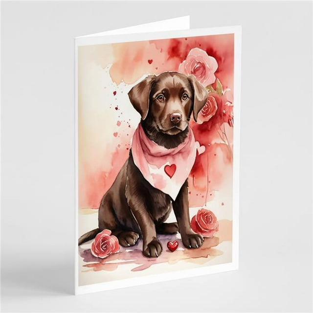 Carolines Treasures DAC4490GCA7P 5 x 7 Po. Cartes de Vœux Unisexes Chocolat Labrador Retriever Roses de la Saint-Valentin - Lot de 8