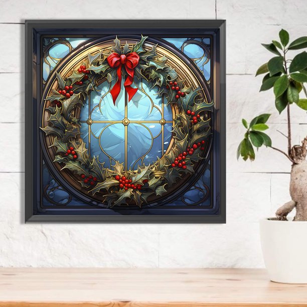 Pintura de diamante 5D DIY Taladro redondo completo Guirnalda de Navidad Kit de vidrieras Decoración FLhrweasw Nuevo