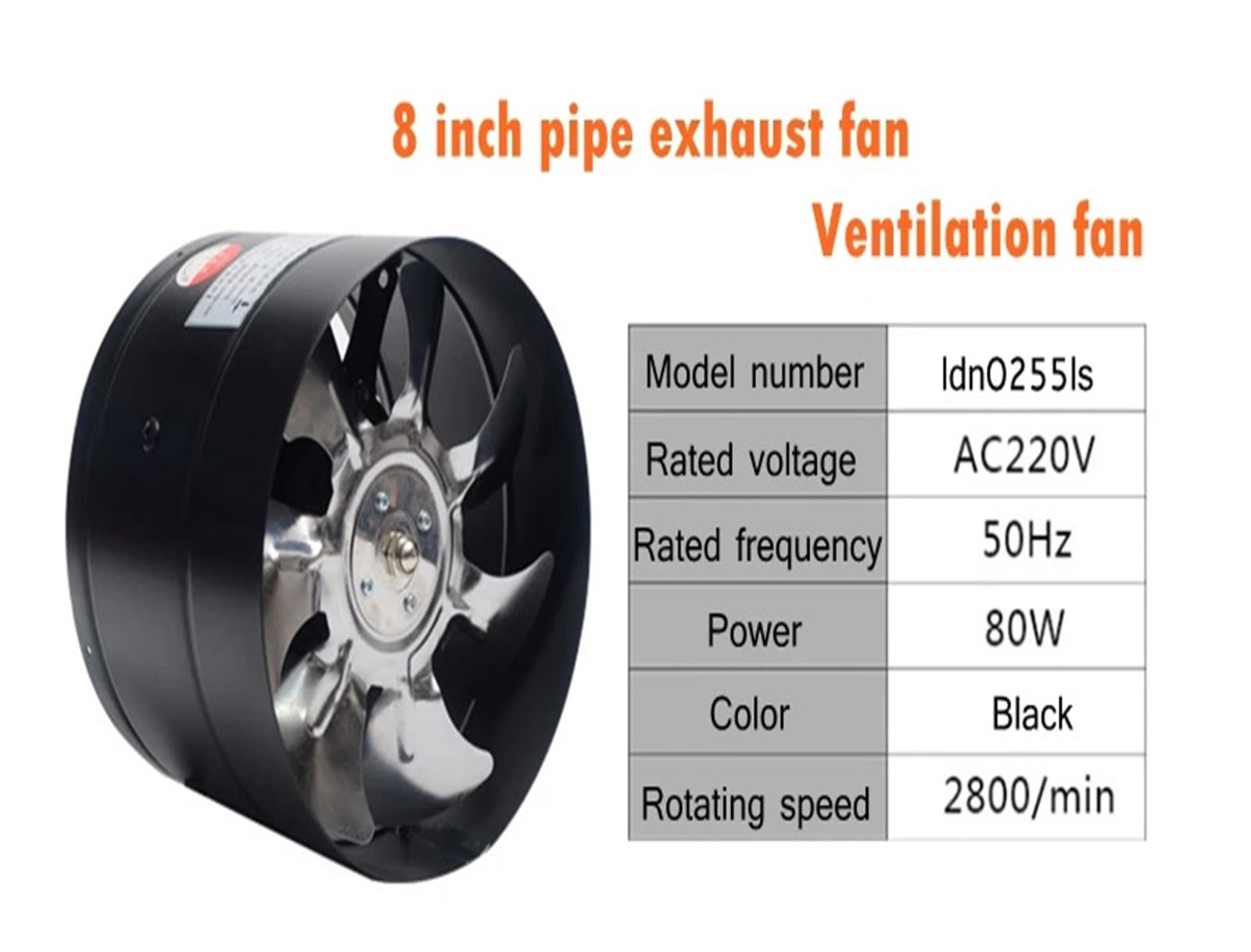 8 Inch Pipe Exhaust Fan 8" Duct Ceiling Air Ventilation Blower Inline Booster 200mm Window Exhauster Toilet Kitchen Exhaustfan ,Energy-Efficient