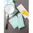 thumbnail image 6 of Contemporary Home Living Set of 2 Aqua Green and White Lattice Oven Mitt 13", 6 of 8