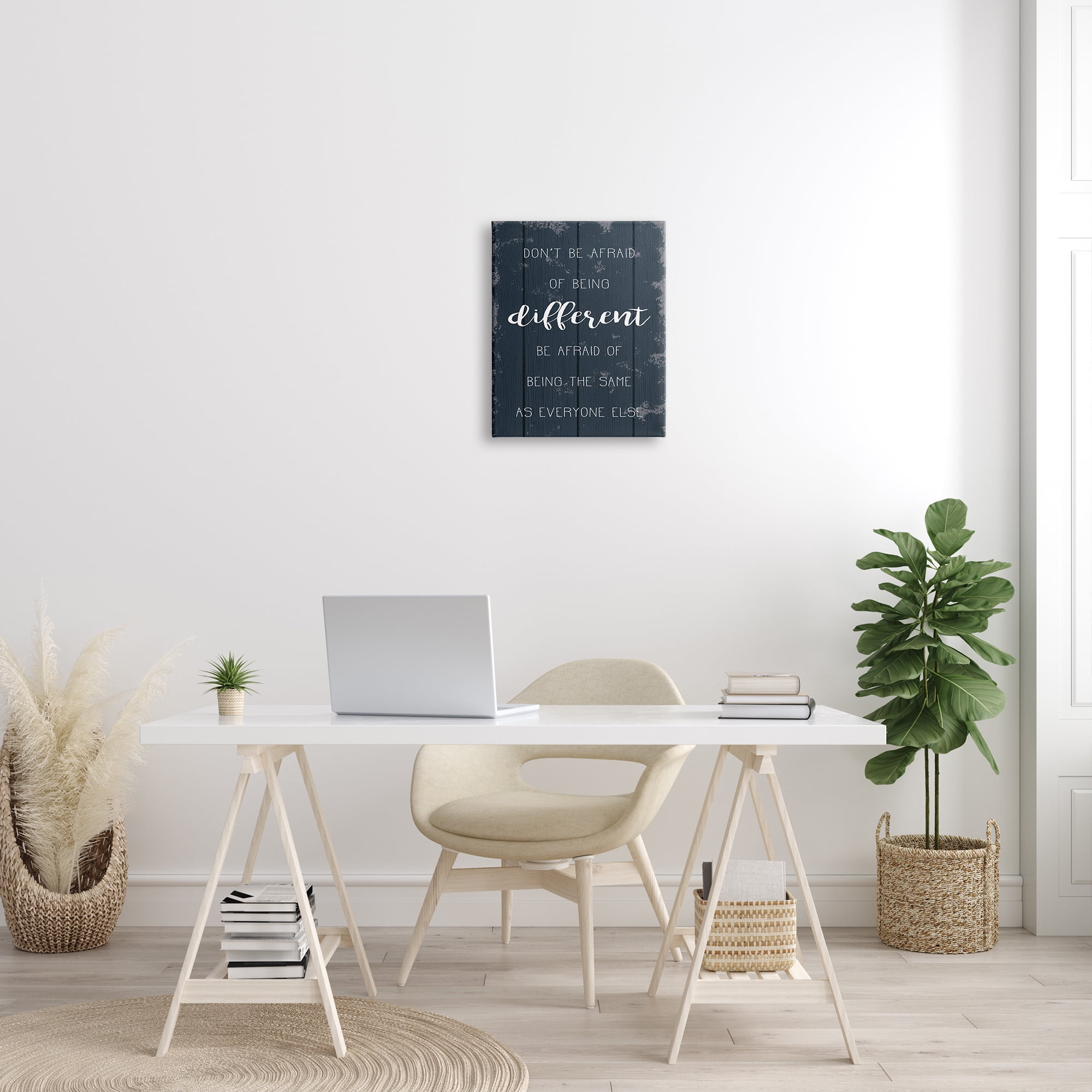 Stupell Industries Don't Be Afraid Blue Wood Texture Inspirational Word Design Canvas Wall Art by Daphne Polselli