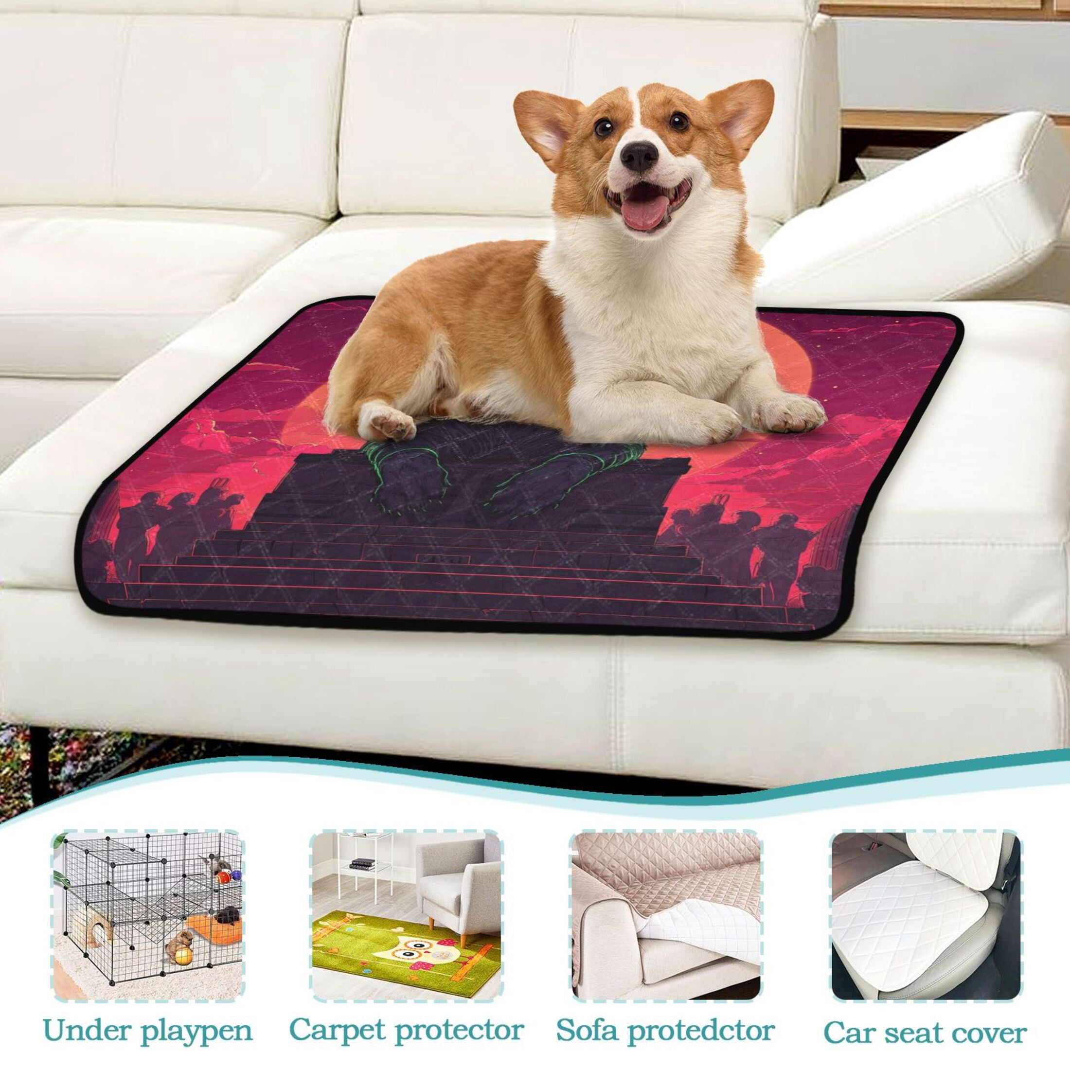 Qxltty Black Tiger with Glowing Green Eyes Cat litter Pads Pet Set of 3 Diaper Mats Center Anti-leakage Layer Absorbent Soft and Comfortable