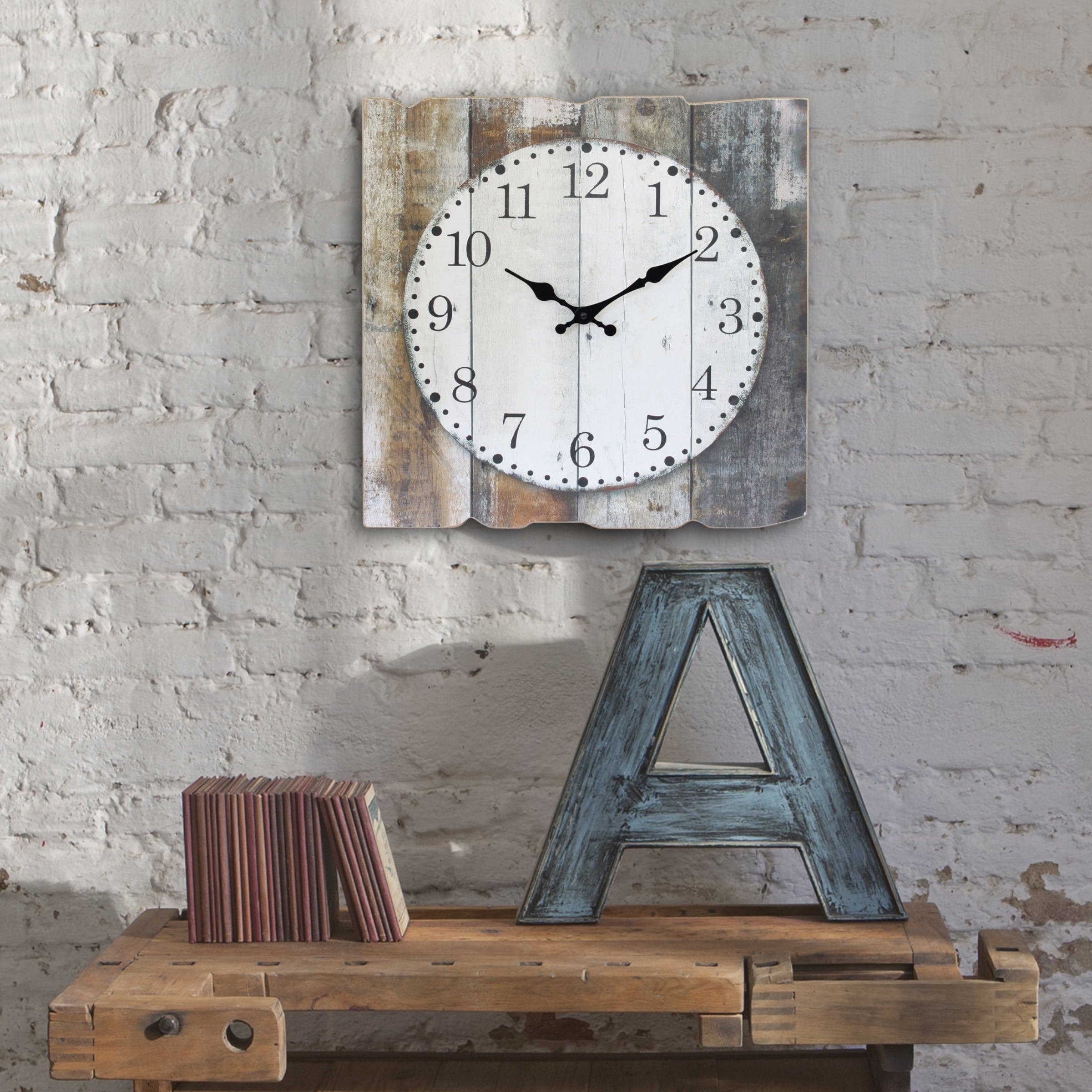 Stonebriar 15.7" Brown Analog Square Farmhouse Battery Operated Wall Clock