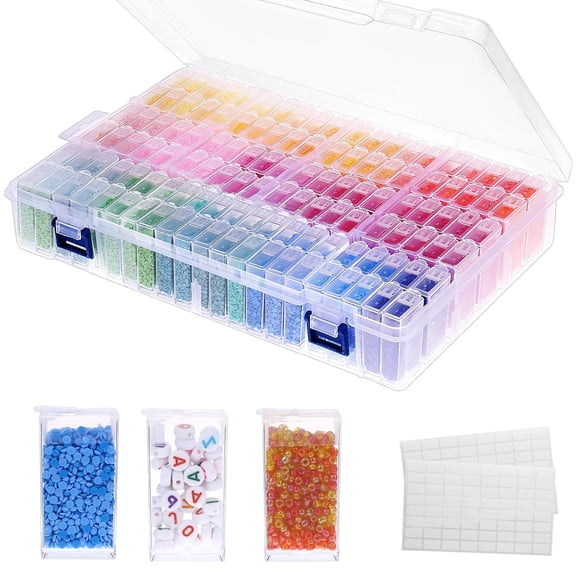 ASKITO 124 Grids Diamond Painting Storage, Diamond Art Storage Organizer with Labels Stickers for Diamond Painting Accessories and Tools