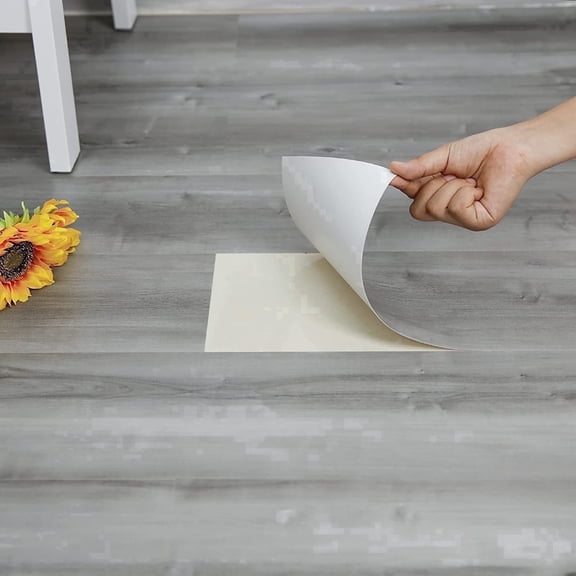 Lxcreat Peel and Stick Floor Tile Plank 35-in x 6-in Gray Wood Grain Self Adhesive and Waterproof for Transfer Kitchen, Living Room 10 Pcs