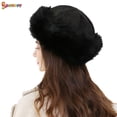 thumbnail image 3 of Spencer Women's Faux Fur Hats Solid Color Fluffy Bucket Hat Winter Ear Warmer Ski Cap (Black), 3 of 5