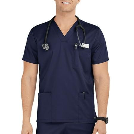 

ZXHACSJ Workwear Men s V-Neck Scrub Tops Mans Clothes Solid Color Tops Short Sleeve Navy XXL