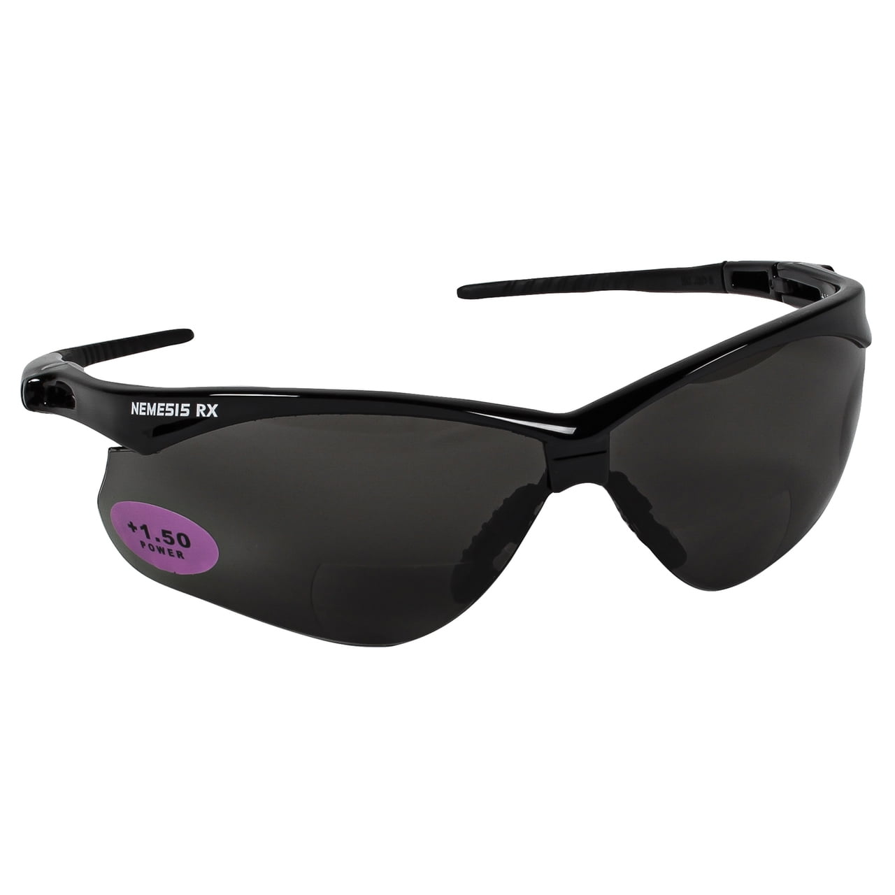 Jackson Nemesis Bifocal Safety Glasses - Black Frame 1.5 Smoke Lens, Neck Cord, and Lens Cleaning Bag