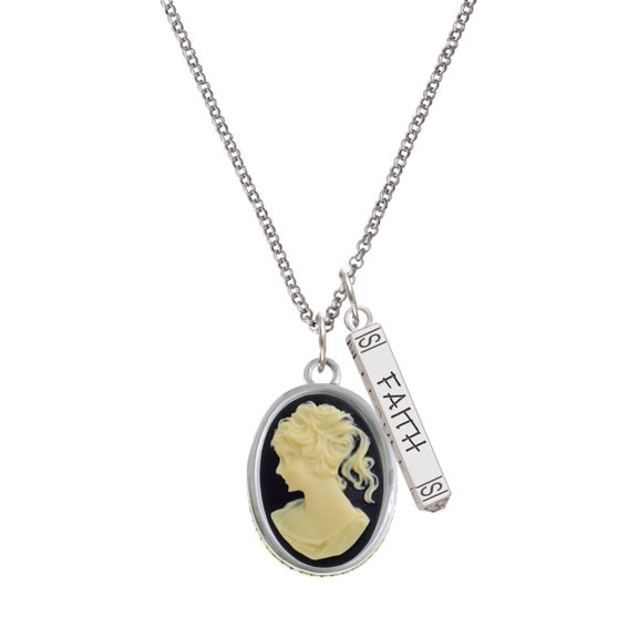 Delight Jewelry Silvertone Oval - Black Cameo - Silvertone Believe Faith Prayer Hope Bar Charm Necklace, 23"