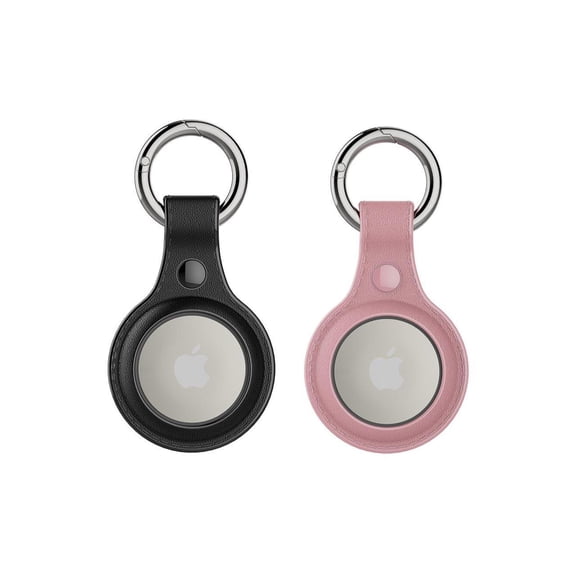 [2 Pack] Airtag Holder Waterproof & Airtag Keychain Leather, Air Tag Case Protective Tracker with Loop Key Ring for Apple AirTags, Airtag Cover for Wallet,Luggage,Cat,Dog,Pets Black/Pink