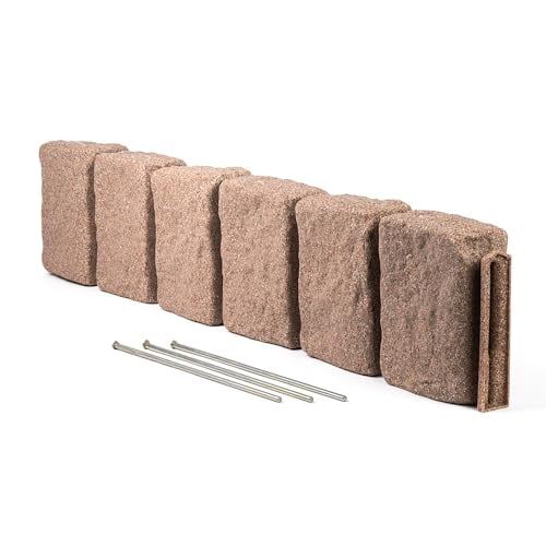 Beuta Cobblestone BlockXL Lawn and Garden Landscape Edging - 9.5" Tall weedwacker Safe Natural Resin Stone Appearance, Fade Rust and Corrosion Resistant, Includes Three anchoring S