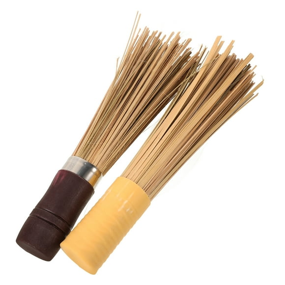 2 cepillos para wok, cepillos para fregar sartenes y platos con mango.