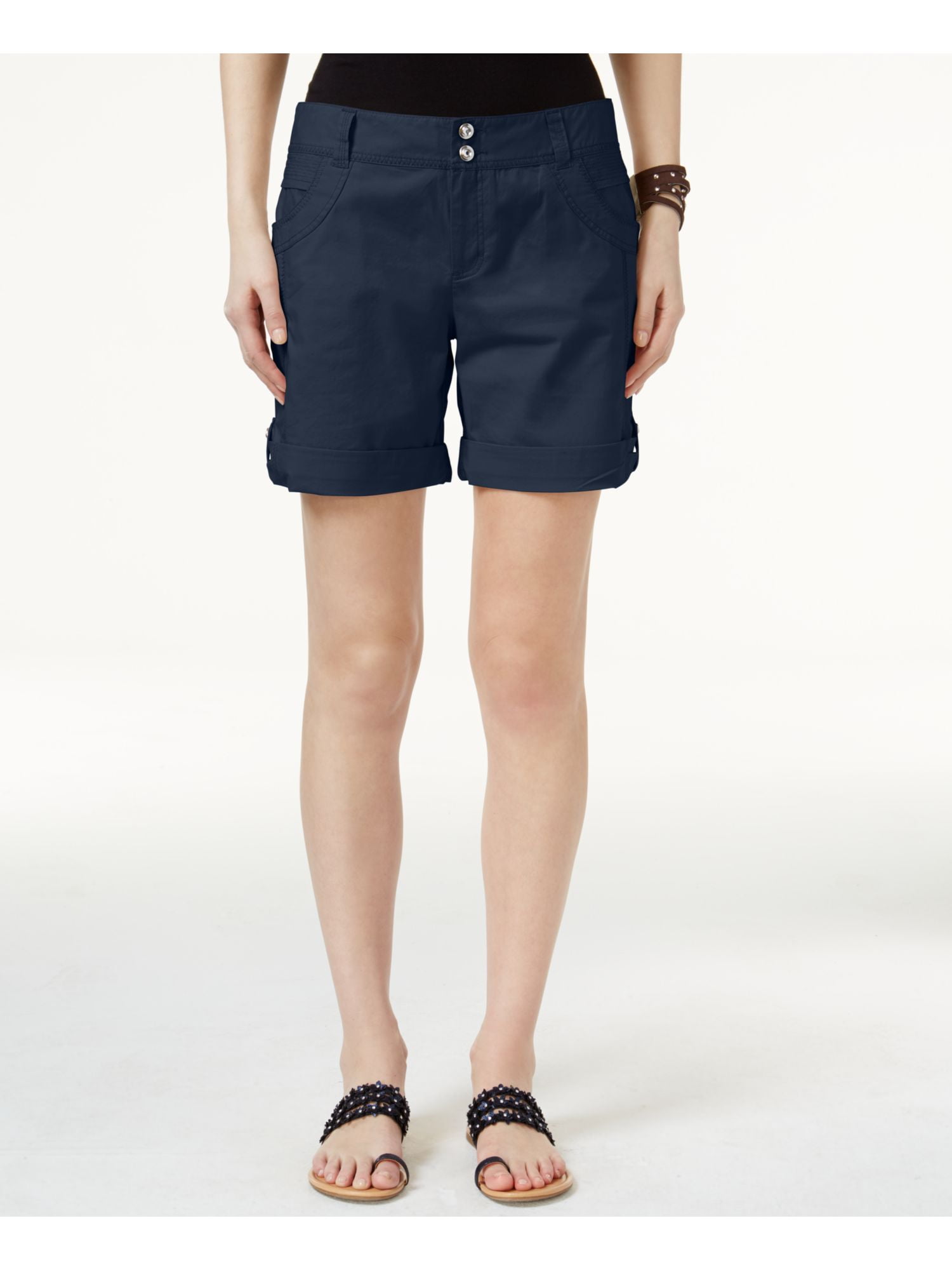 INC INC Womens Navy Mid Rise Curvy Fit Cuffed Short Size 0 Walmart